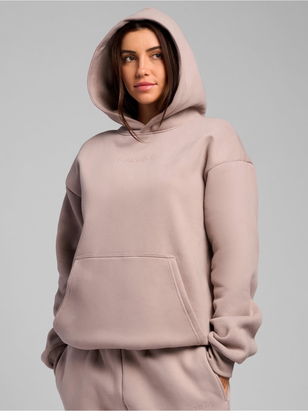 Comfrt Signature Hoodie with Embroidered Logo in Mauve (Bark)